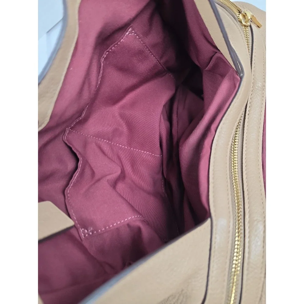 Coach Hallie Pebbled Leather Shoulder Bag Taupe Beige A2080-80268 READ